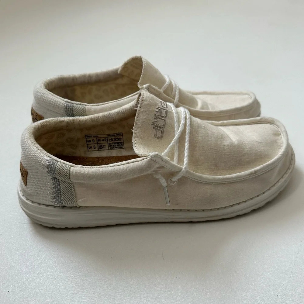 Hey Dude Wally Linen Natural White Slip on Shoes Mens Size 9